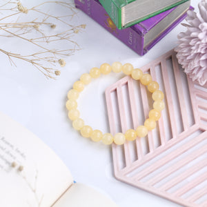 Natural Yellow Jade Beaded Bracelet, Handmade Healing Gemstone Jewelry