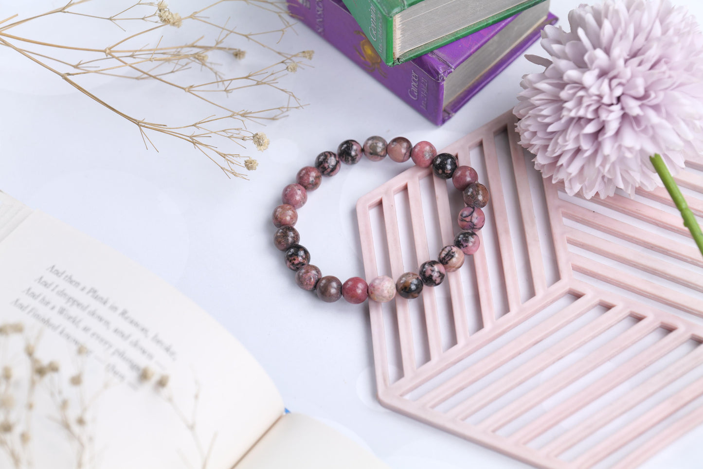 Rhodonite Beaded Bracelet for Emotional Healing and Balance