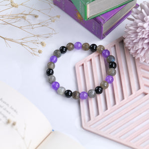 Triple Protection Crystal Bracelet – Labradorite, Amethyst & Black Onyx