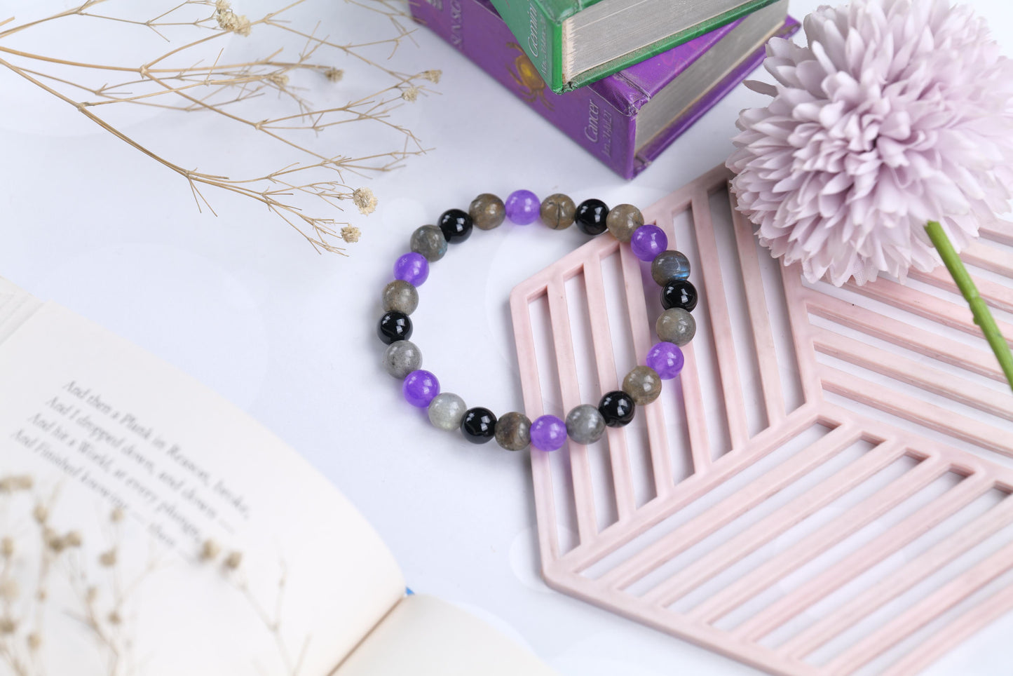 Triple Protection Labradorite, Amethyst, and Black Onyx Gemstone Healing Bracelet