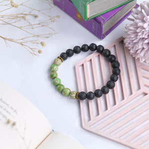 Lava Stone and Green Jasper Beaded Bracelet