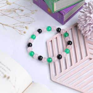 Rose Quartz, Green Aventurine, Black Onyx Beaded Bracelet