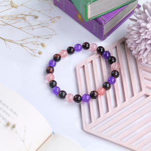 Rose Quartz, Amethyst, and Garnet Beaded Bracelet