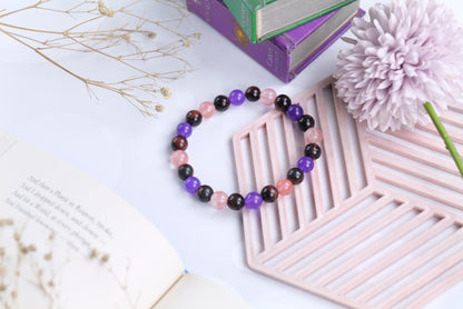 Rose Quartz, Amethyst, and Garnet Beaded Bracelet