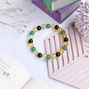 Citrine, Green Aventurine, and Black Onyx Beaded Bracelet for Abundance