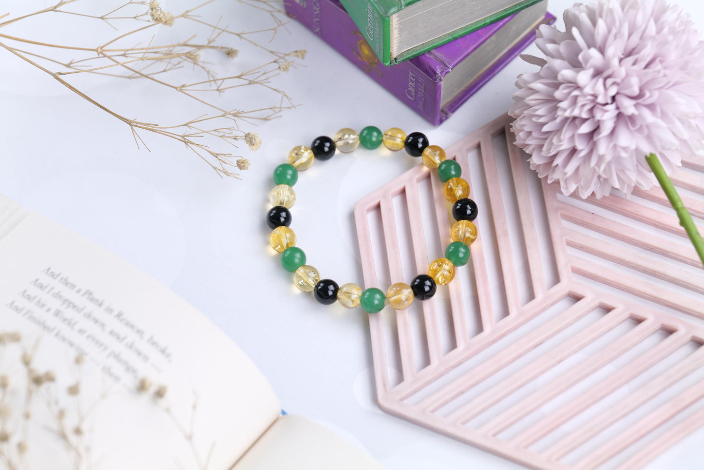 Citrine, Green Aventurine, and Black Onyx Beaded Bracelet for Abundance, Prosperity