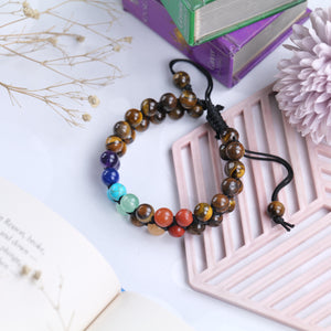 Tiger Eye and Chakra Stone Beaded Bracelet For