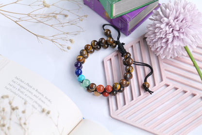 Tiger Eye and Chakra Stone Beaded Bracelet