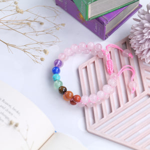 Rose Quartz & Seven Chakra Healing Crystal Stone Bracelet – Love & Balance