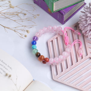 Rose Quartz & Seven Chakra Healing Crystal Stone Bracelet – Love & Balance