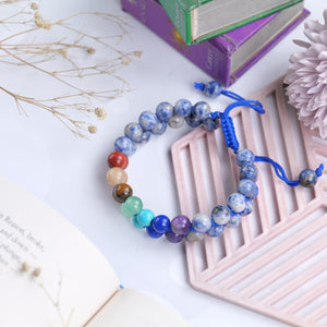 Certified Seven Chakra Healing Beaded Bracelet with Sodalite