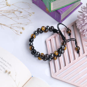 Tiger's Eye, Black Onyx, and Hematite Beaded Bracelet for Protection and Strength