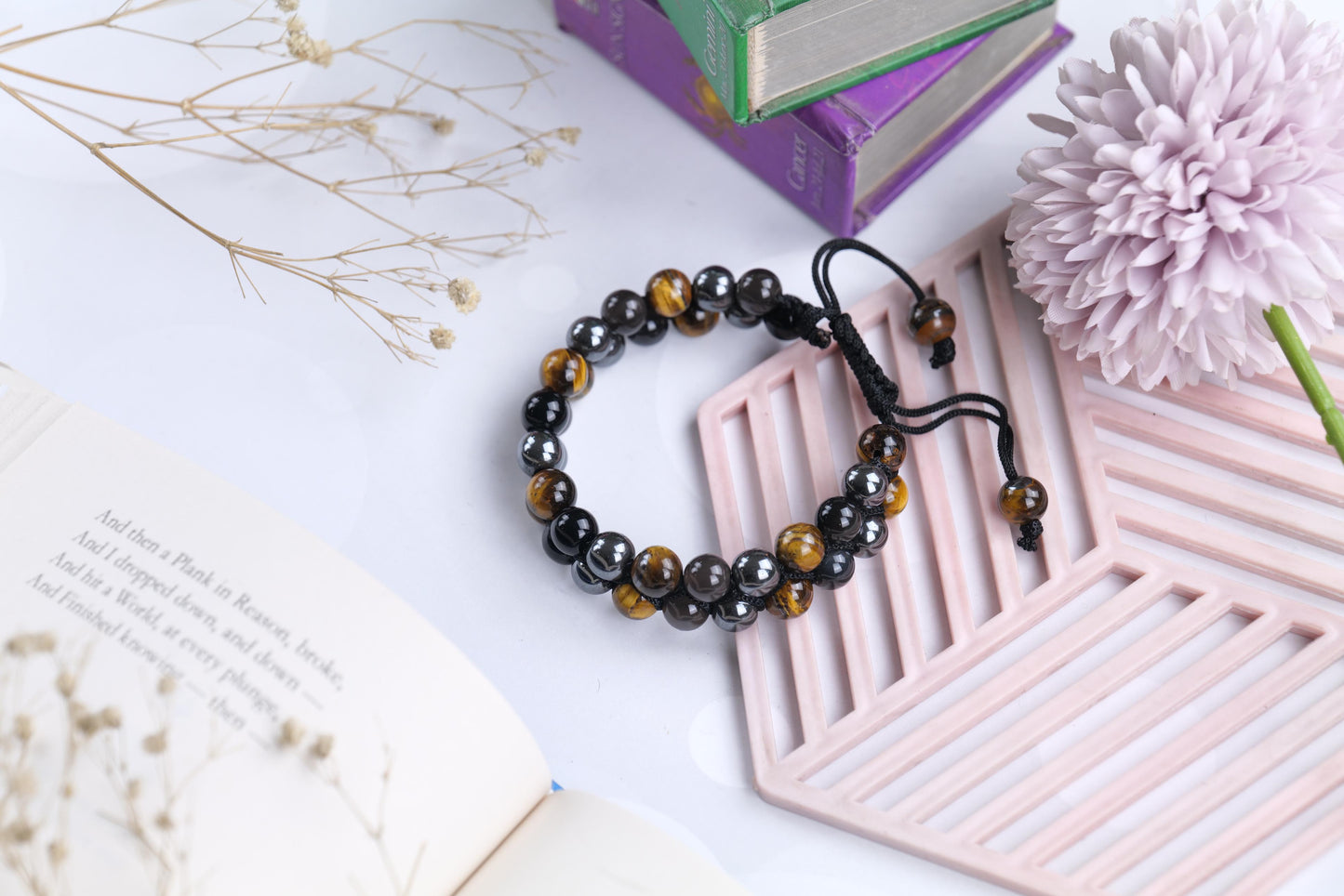 Tiger's Eye, Black Onyx, and Hematite Beaded Bracelet for Protection and Strength