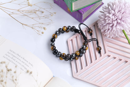 Tiger's Eye, Black Onyx, and Hematite Beaded Bracelet for Protection and Strength