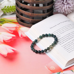 Certified Natural Green Moss Agate Beaded Bracelet