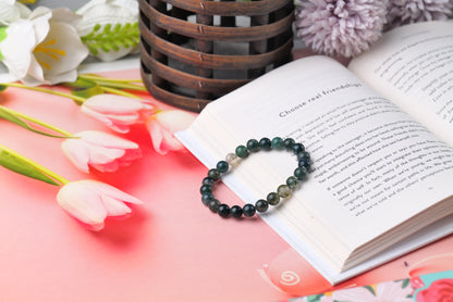 Certified Natural Green Moss Agate Beaded Bracelet