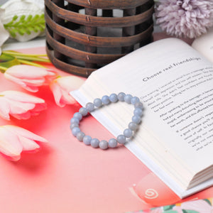 Certified Blue Lace Agate Beaded Bracelet - Calming and Soothing