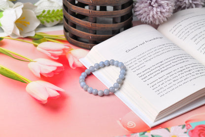 Certified Blue Lace Agate Beaded Bracelet - Calming and Soothing