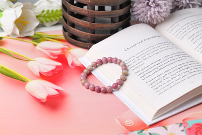 Pink Rhodonite Beaded Bracelet - Love and Compassion