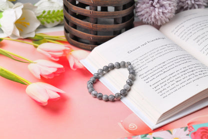 Natural Grey Jasper Stone Bracelet - Calming and Grounding