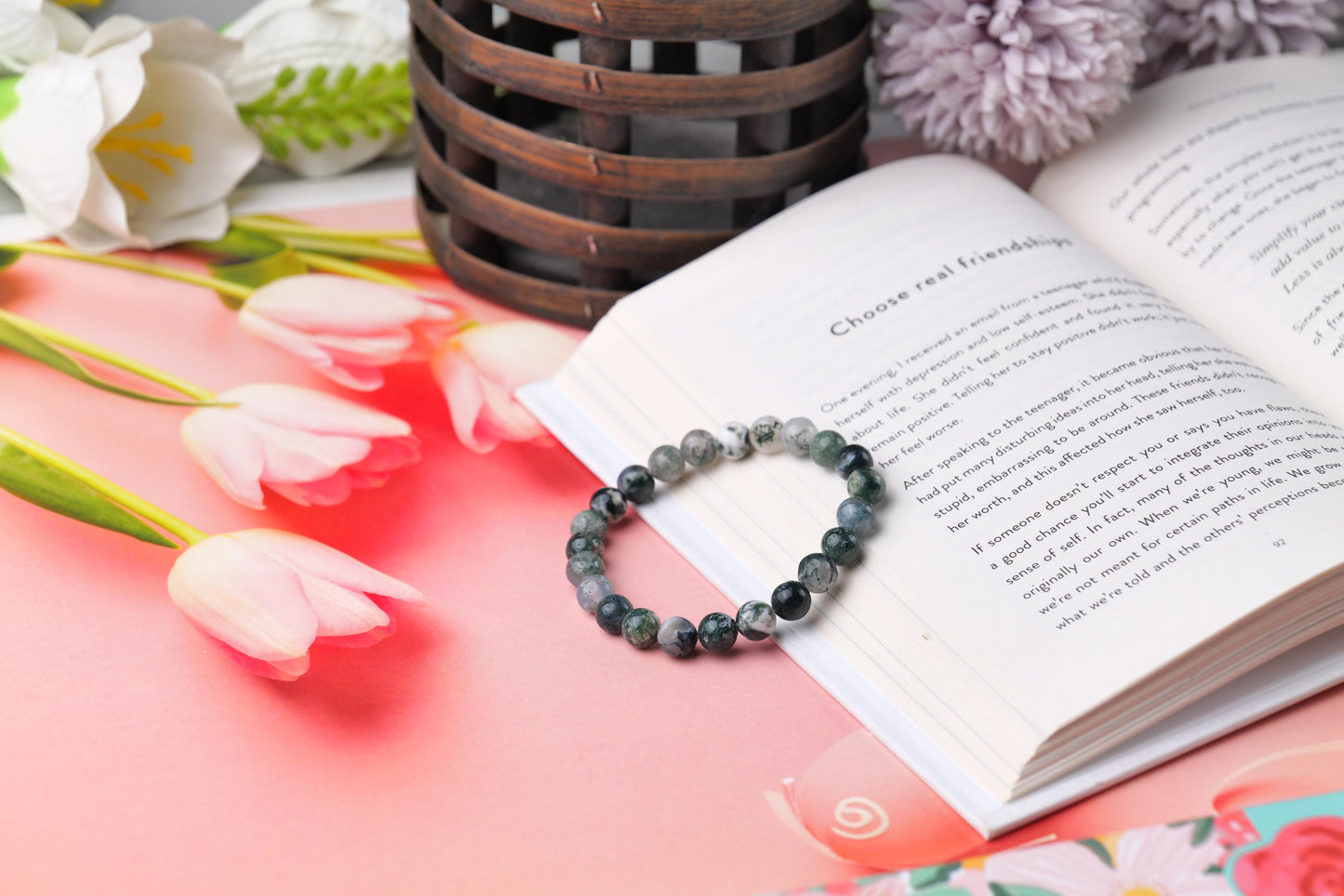 Moss Agate Beaded Bracelet for Growth, Renewal, and Harmony