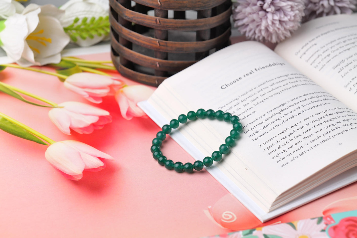 Green Aventurine Beaded Bracelet or Luck and Prosperity