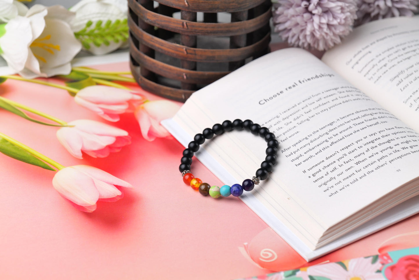 Certified Chakra Healing Beaded Bracelet with Black Onyx