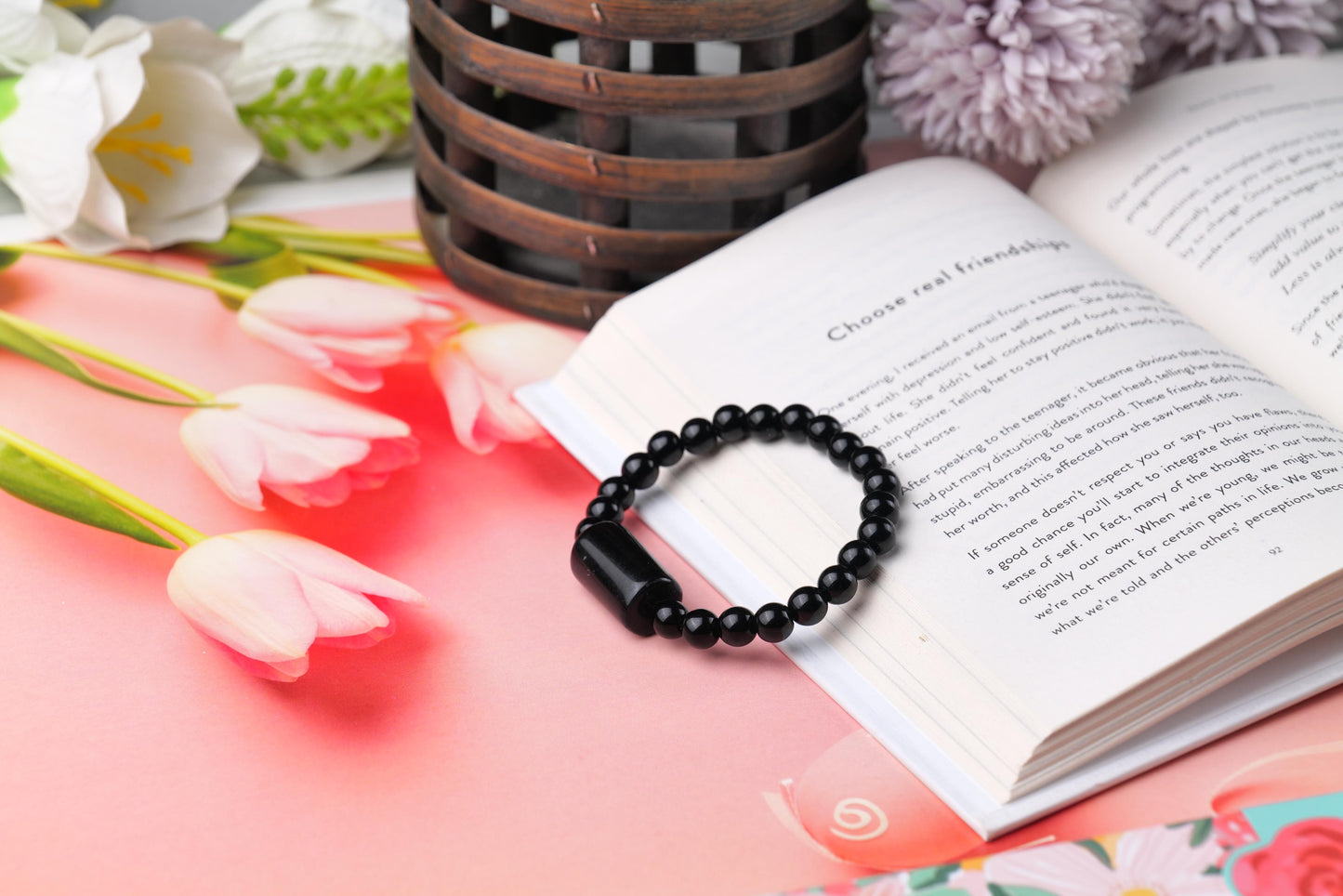 Black Onyx Beaded Bracelet for Protection Strength, and Grounding