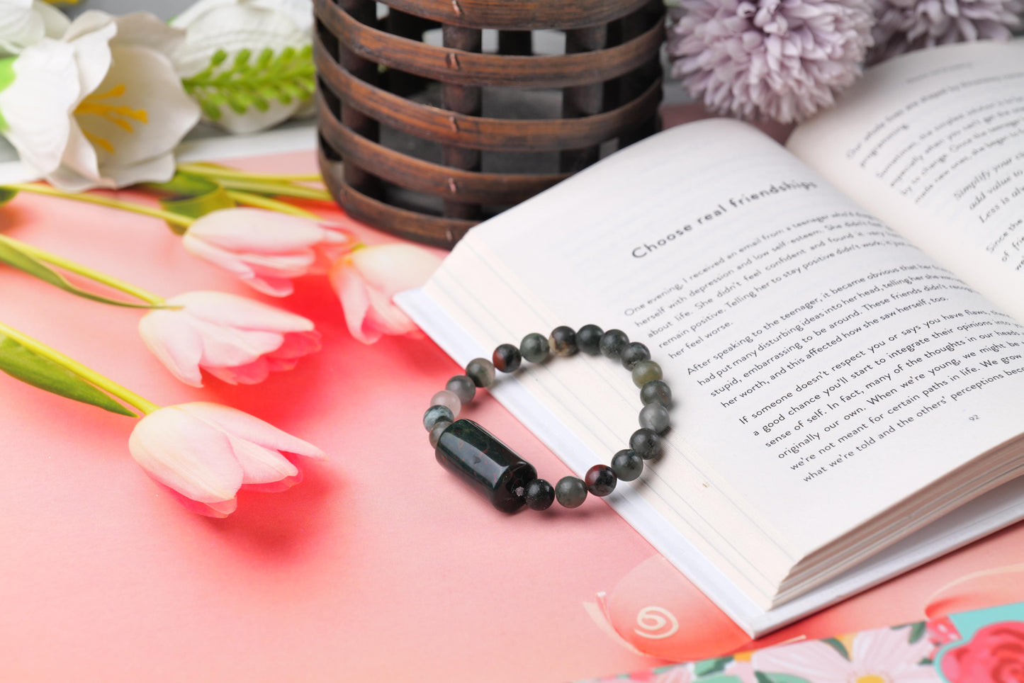 Certified Bloodstone Beaded Bracelet for Healing, Courage, and Vitality