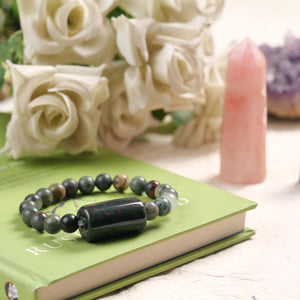 Certified Bloodstone Beaded Bracelet for Healing, Courage, and Vitality