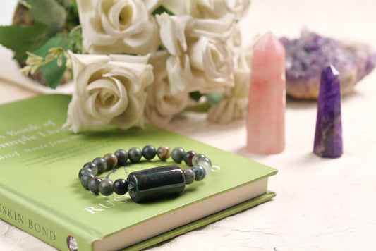 Certified Bloodstone Beaded Bracelet for Healing, Courage, and Vitality