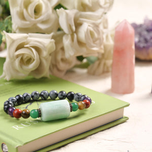 Charged Chakra Healing Beaded Bracelet with Snowflake Obsidian