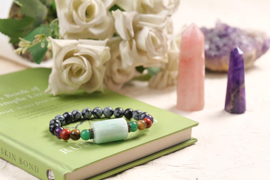 Charged Chakra Healing Beaded Bracelet with Snowflake Obsidian