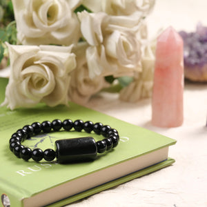 Black Onyx Beaded Bracelet for Protection Strength, and Grounding