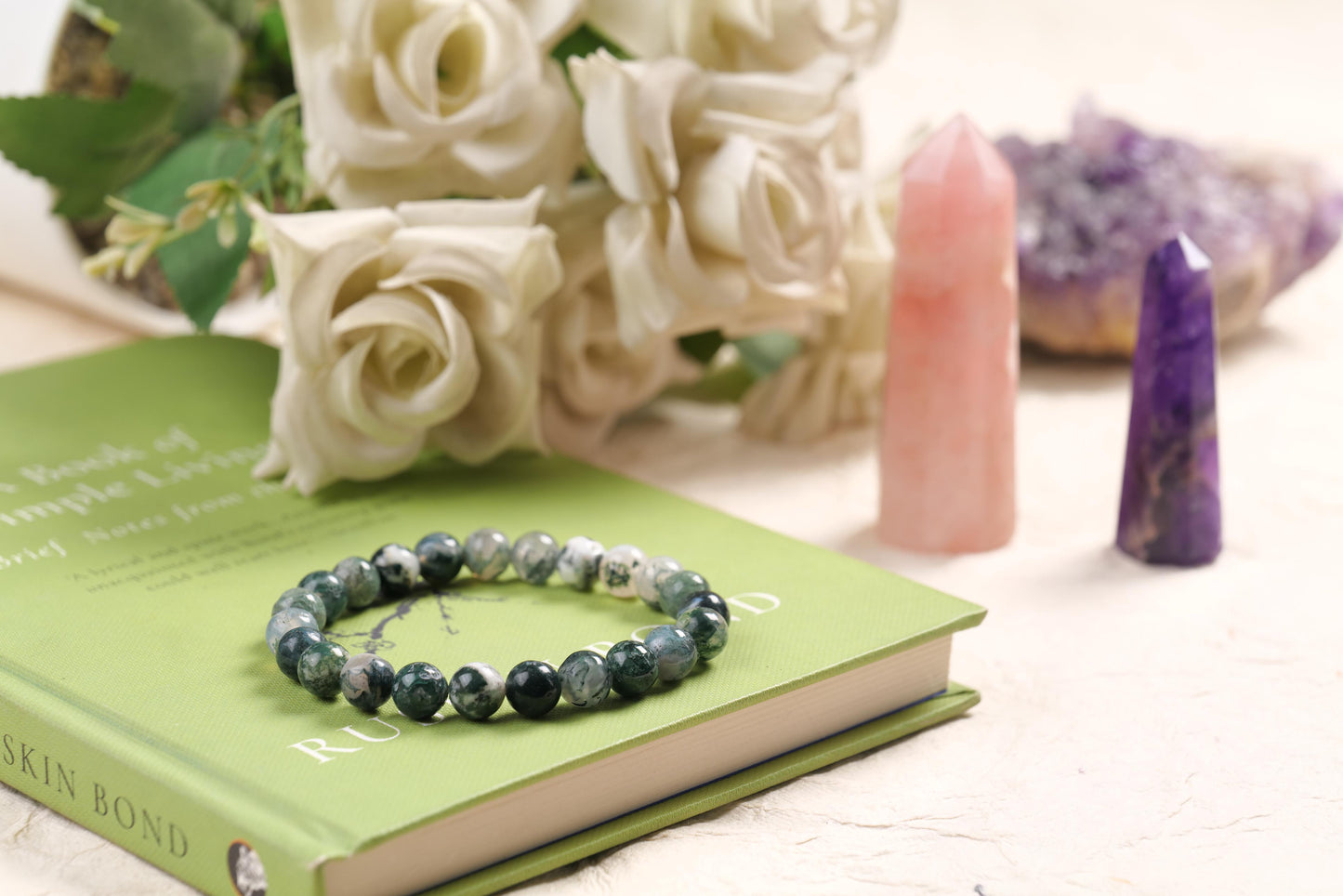 Moss Agate Beaded Bracelet for Growth, Renewal, and Harmony