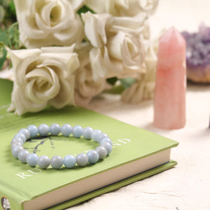 Certified Blue Lace Agate Beaded Bracelet - Calming and Soothing