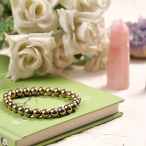 Polished Pyrite Beaded Bracelet for Balance, Grounding, and Energy Boost