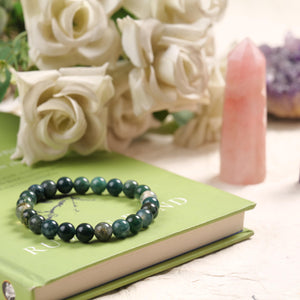 Certified Natural Green Moss Agate Beaded Bracelet