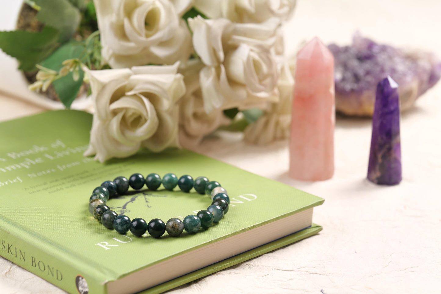 Certified Natural Green Moss Agate Beaded Bracelet