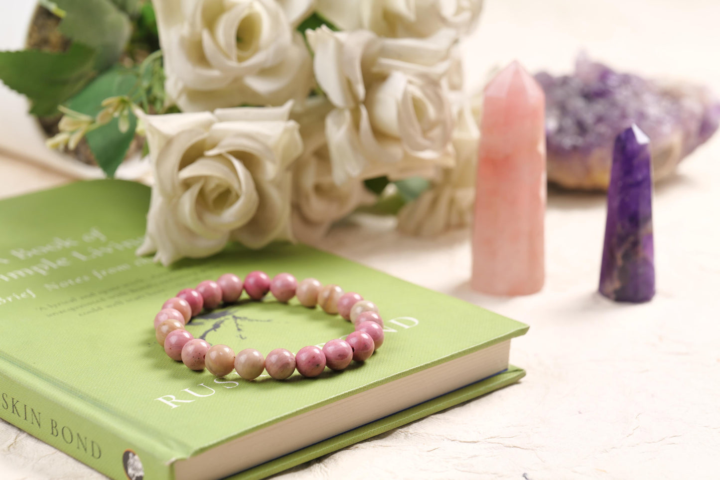 Pink Rhodonite Beaded Bracelet - Love and Compassion