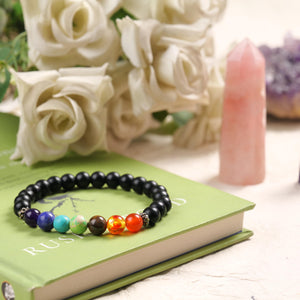 Multi Chakra Healing Beaded Bracelet with Black Onyx