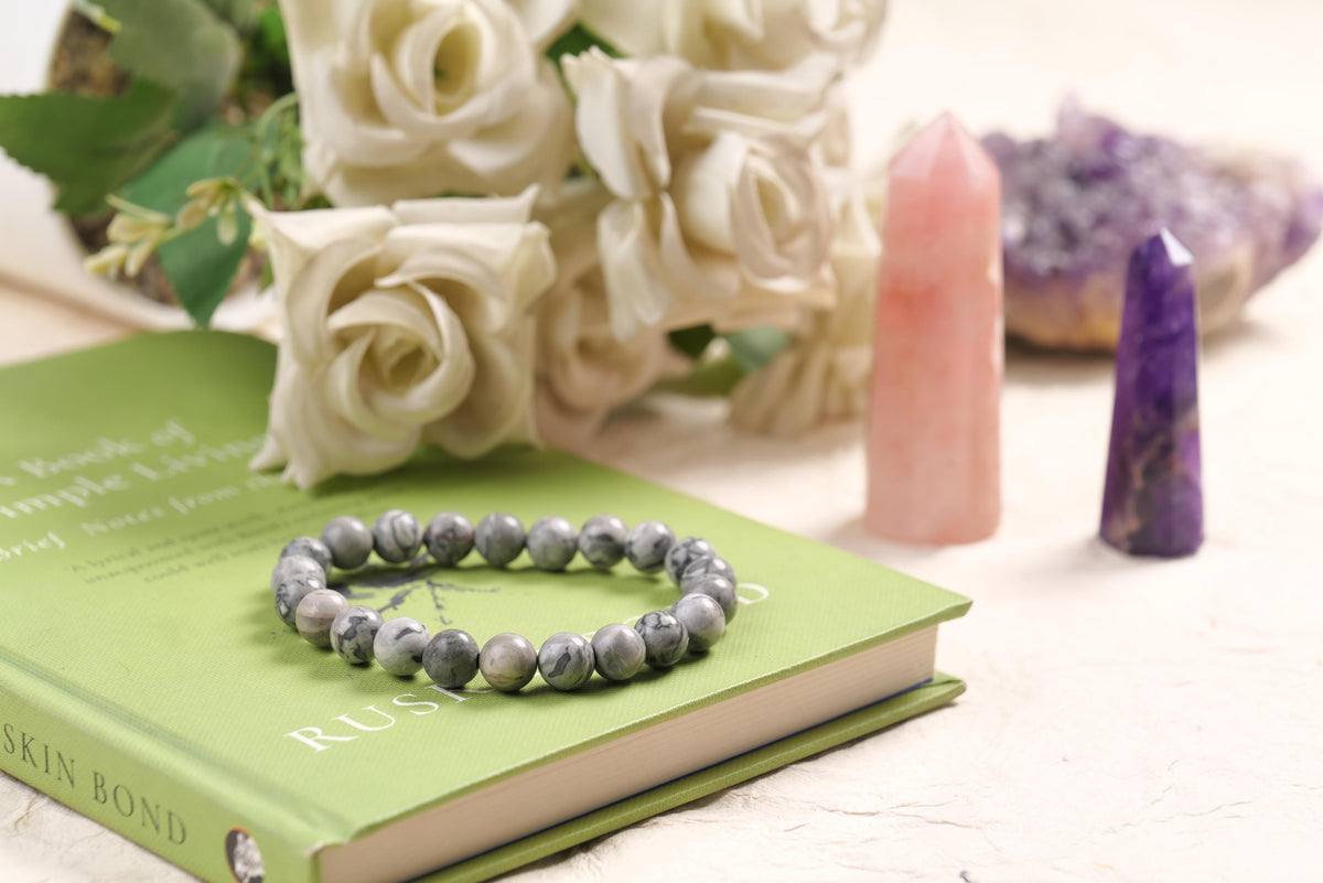 Natural Grey Jasper Stone Bracelet - Calming and Grounding