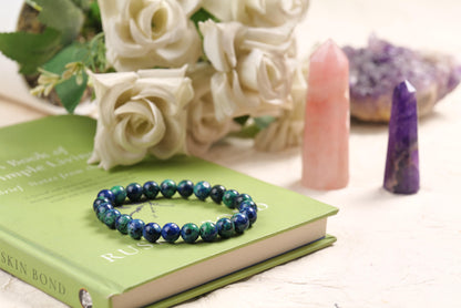 Certified Azurite Malachite Beaded Bracelet for Healing and Balance