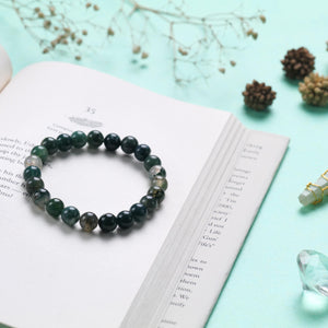 Certified Natural Green Moss Agate Beaded Bracelet