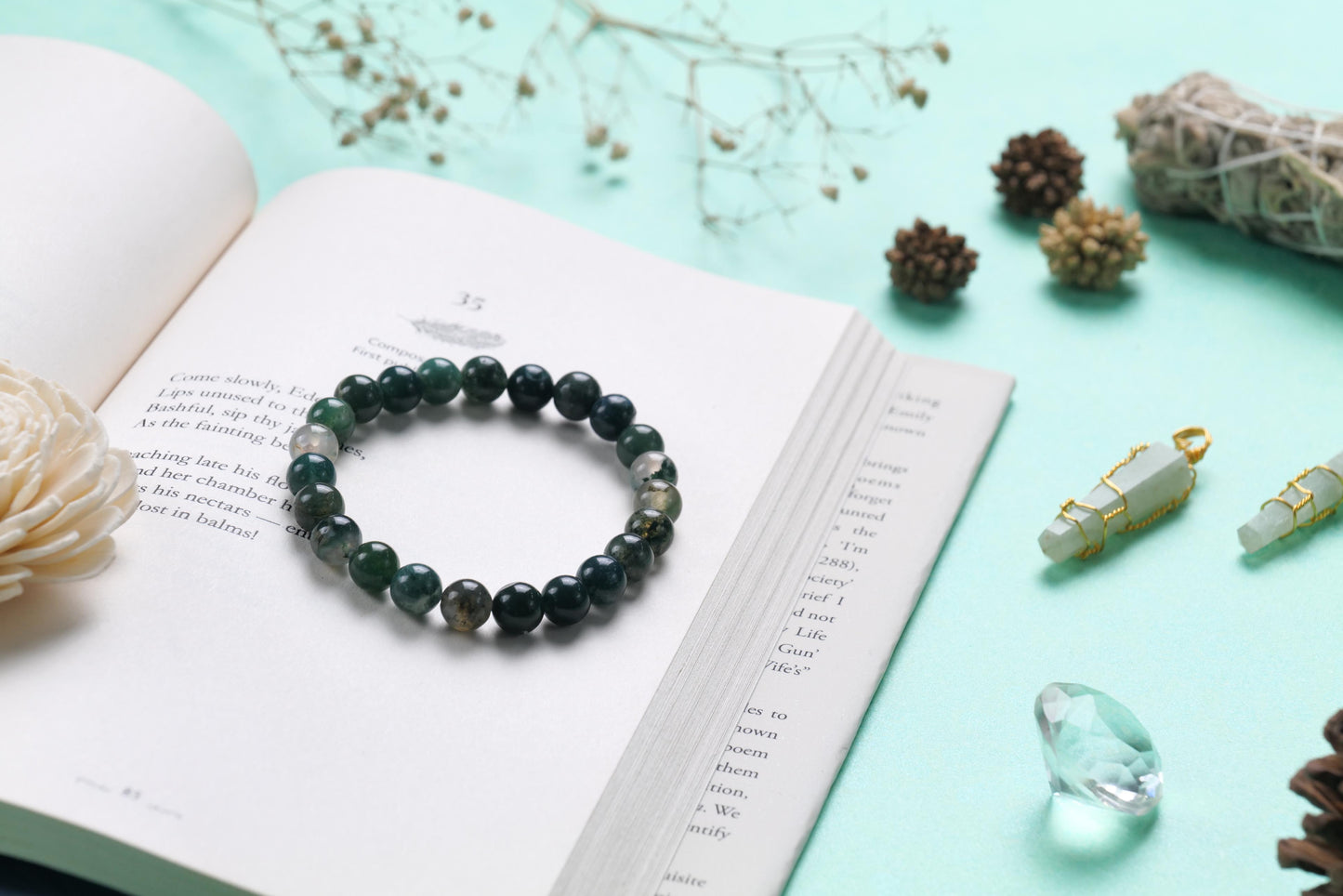 Certified Natural Green Moss Agate Beaded Bracelet