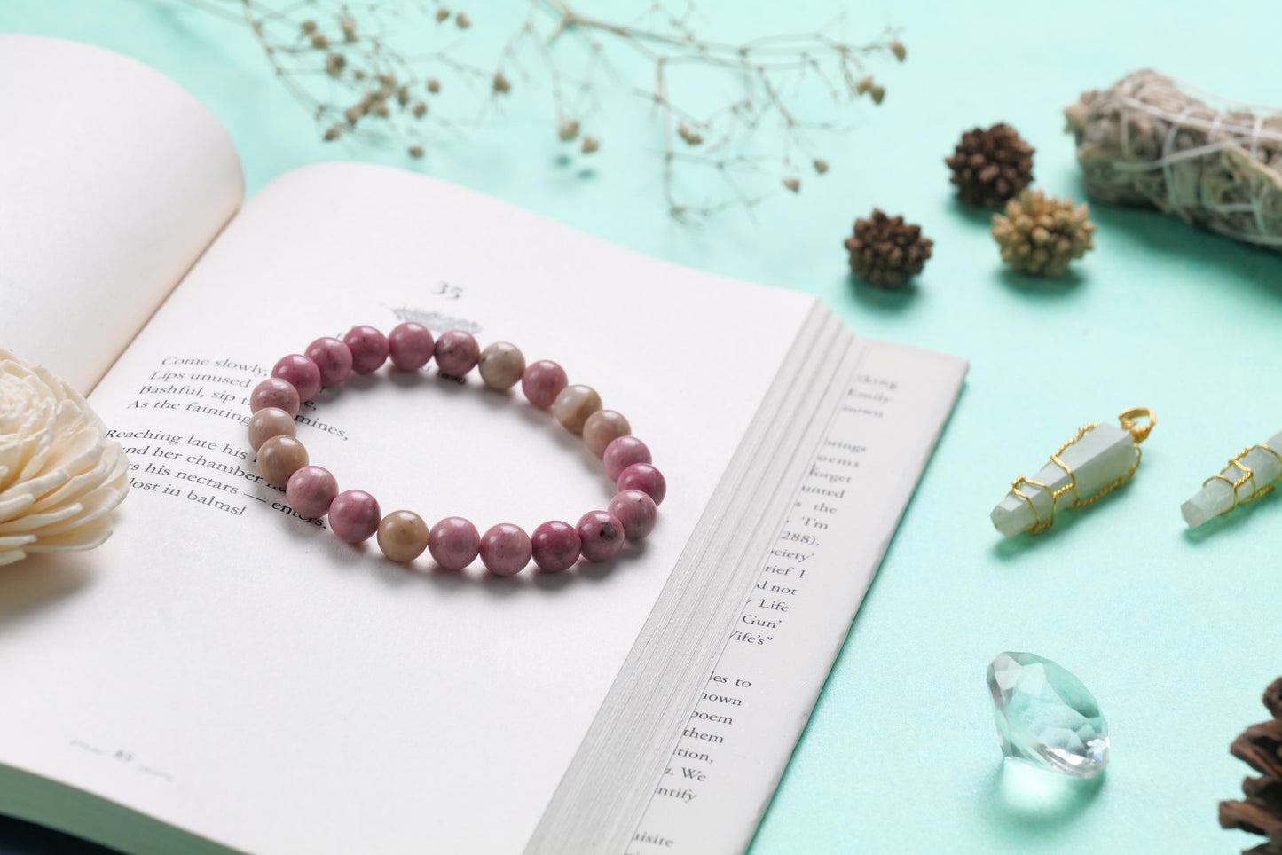 Pink Rhodonite Beaded Bracelet - Love and Compassion