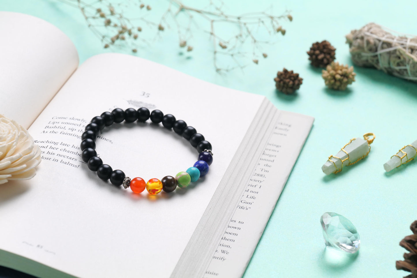 Certified Chakra Healing Beaded Bracelet with Black Onyx