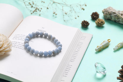 Certified Blue Lace Agate Beaded Bracelet - Calming and Soothing