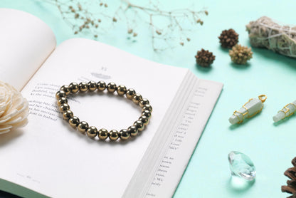 Polished Pyrite Beaded Bracelet for Balance, Grounding, and Energy Boost