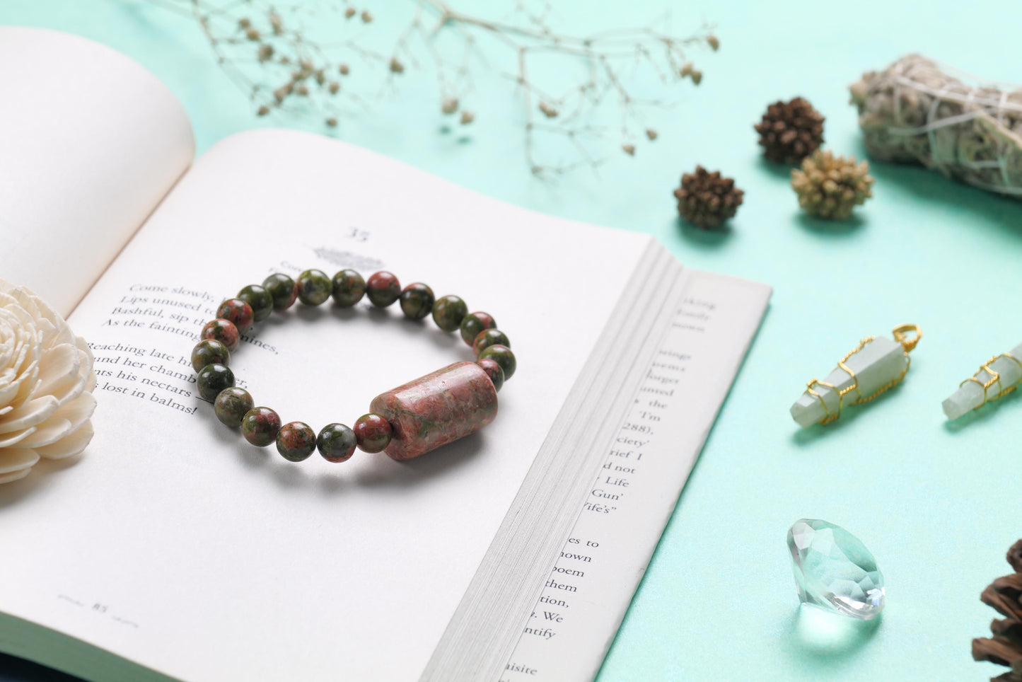 Unakite Beaded Bracelet for Healing, Balance, and Emotional Clarity